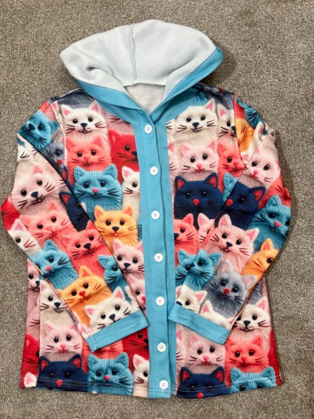 Women's Large Allover Cat Print Button Up Hoodie